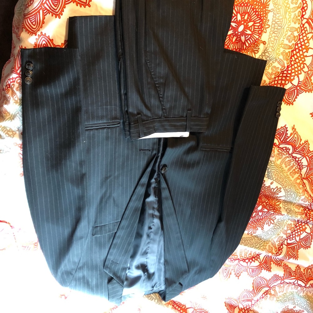 Full black suit with gray stripes